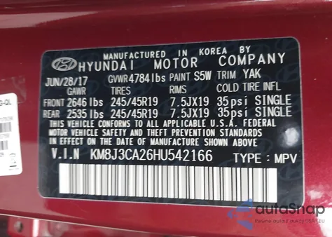 2017 Hyundai Tucson Sport from USA, damaged, VIN KM8J3CA26HU542166